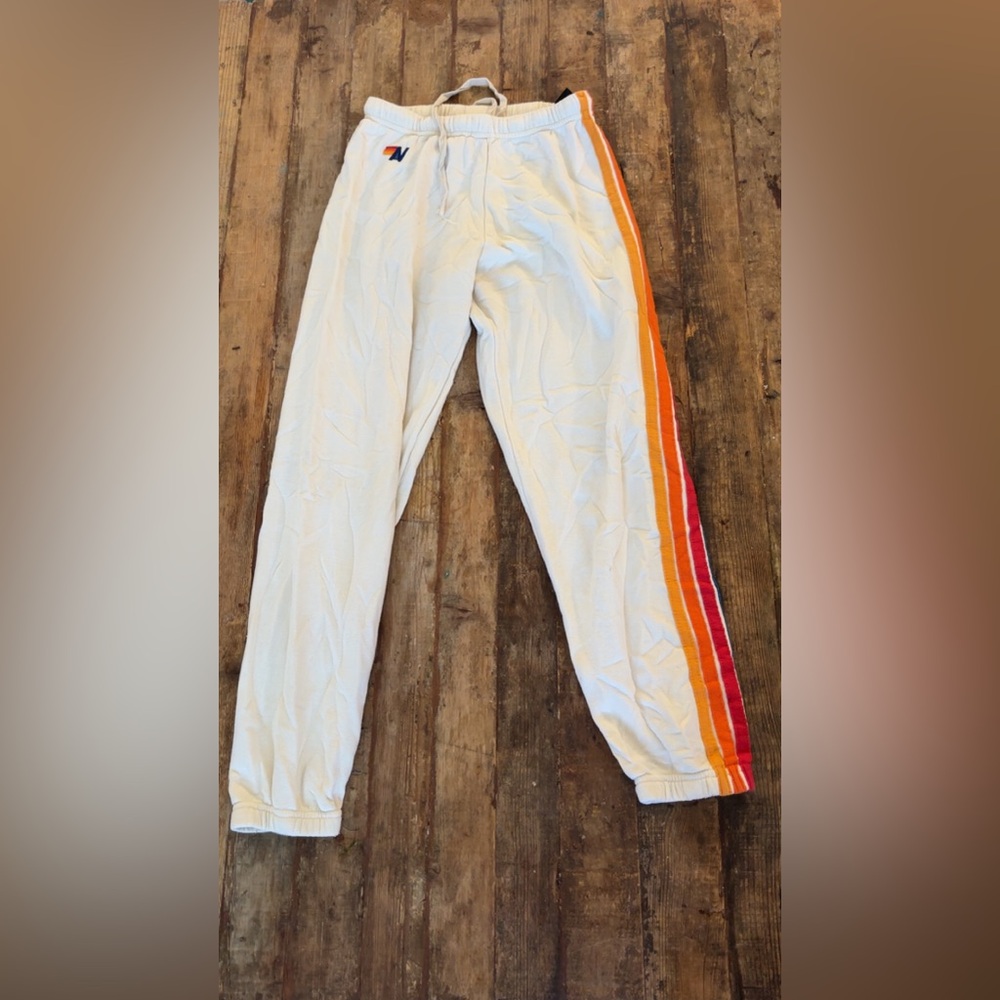 Cream Aviator Nation sweats with sunset stripe!